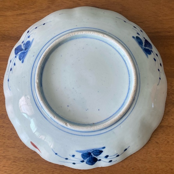 Antique Japanese Imari Porcelain Ceramic Plate Early 1900s Blue Red Scalloped - Picture 4 of 5